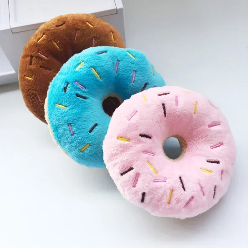 Pet Puppy Cat Donuts Squeaky Plush Toy Chew Squeaker Sound Dog Play Bite Toys Watermelon Ice Cream Star Banana Lobster Orange