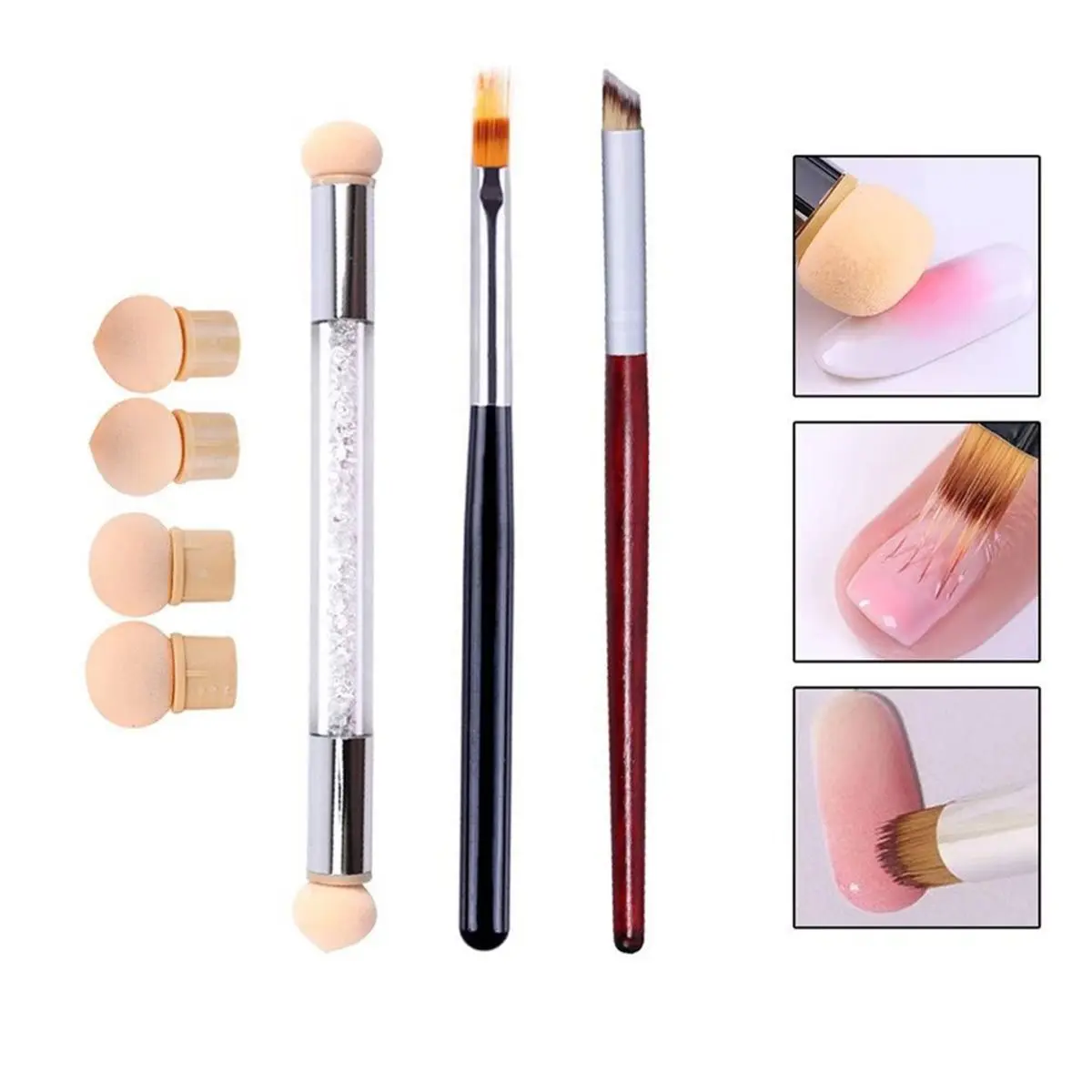 update. Nail Design Brush Set for Beginners, Nail Art Sponge with 4 Replacement Heads and 3 Gradient Ombre Brushes