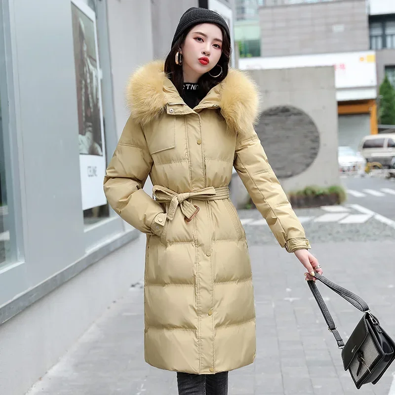 2023 New Women\'s Down Cotton Parkas Winter Jacket Coat Fur Collar Thick Warm Long Coats Female Fashion Hooded Padded Outerwear