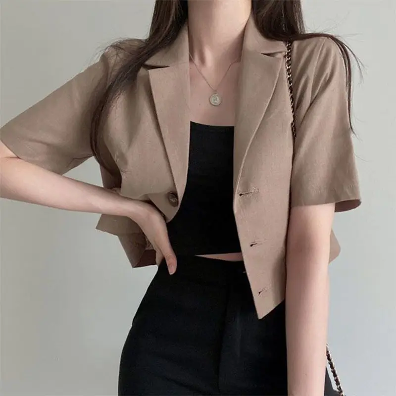 Elegant Fashion Harajuku Slim Fit Female Clothes Loose Casual All Match Tops Solid Button Thin Style Short Sleeve Outerwear