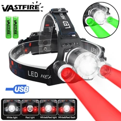 Headlamp Green/Red/UV395nm+White Dual Light Rechargeable Fixed Focus Waterproof 4Modes Headlight Hunting Camping Hiking Working