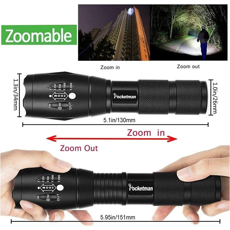 Super Bright L-2 LED Flashlight Portable Outdoor Water Resistant Torch Aluminium Alloy 5 Modes Flashlights for Camping Fishing