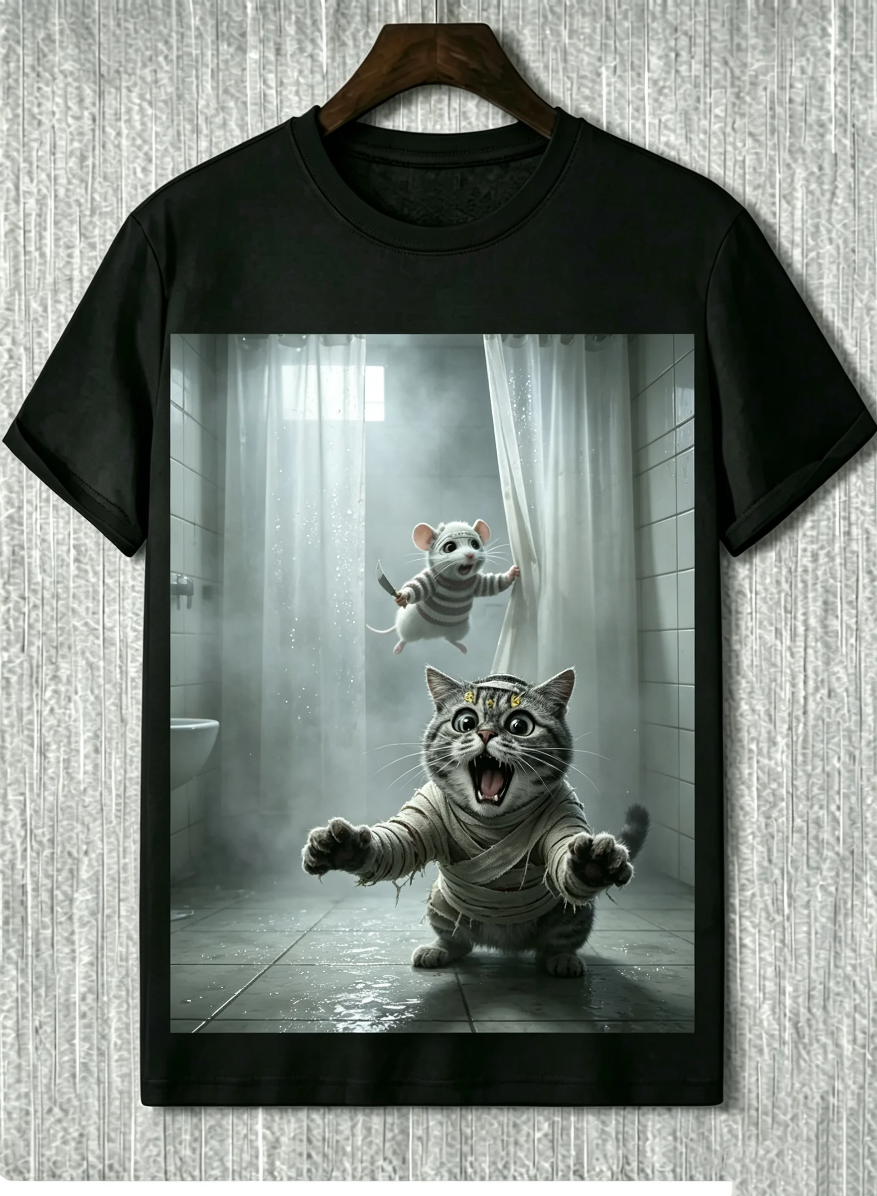 Funny 3D Mouse Scares Cat Print Men's T-shirt Casual Daily T shirt Fashion Outdoor Personality Short Sleeve Tops Summer Clothing