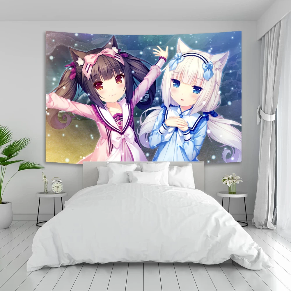 90×150cm Anime Nekoparas Wall Tapestry Kawaii Background Cloth Wall Decoration Psychedelic Girls\' Dormitory Pink Room Banner