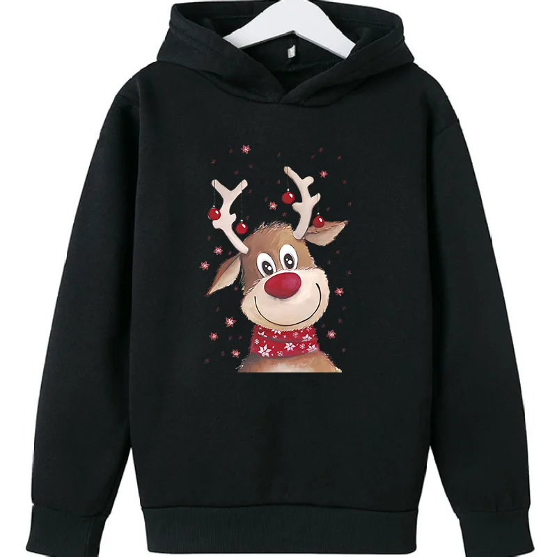 Christmas Deer Children\'s Hoodie Hoodies Pullover Boys and Girls Outdoor Sports Leisure Autumn and Winter Fleece Kids Clothes