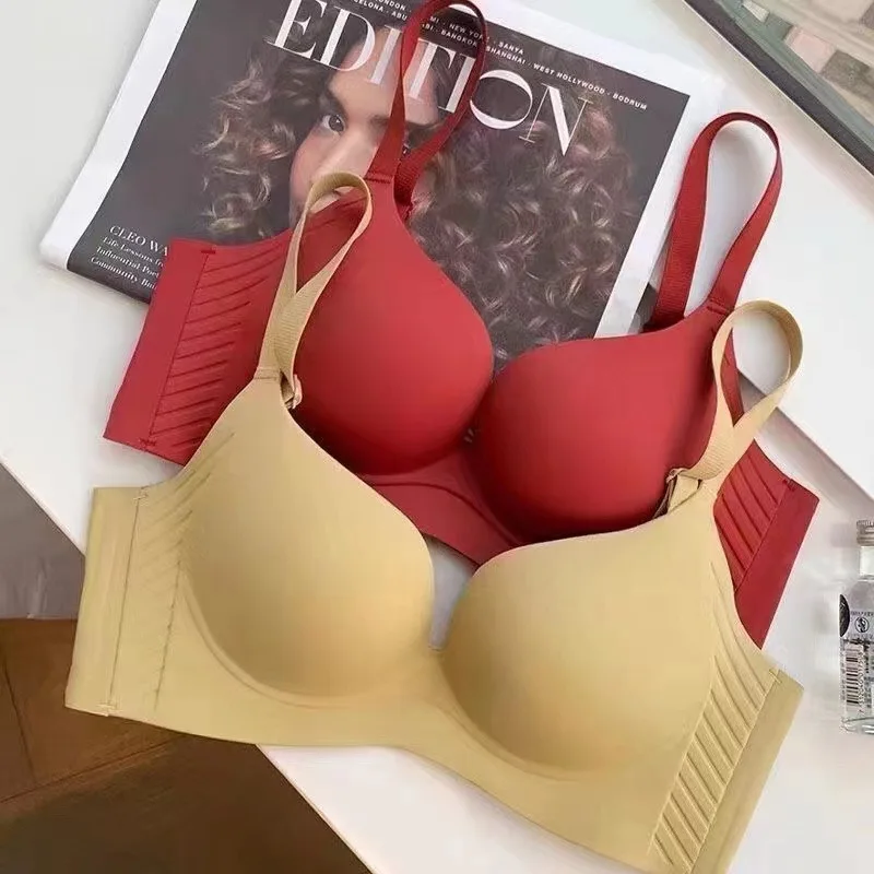 Soutien-gorge rouge sans couture pour femmes, sous-vêtements push-up pour les petits seins, soutien-gorge anti-affaissement, réduction de la poitrine, mariée de mariage