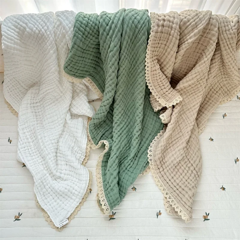 

105*105 cm baby six-layer gauze cotton thread lace bed blanket swaddling bag towel baby stroller cover blanket