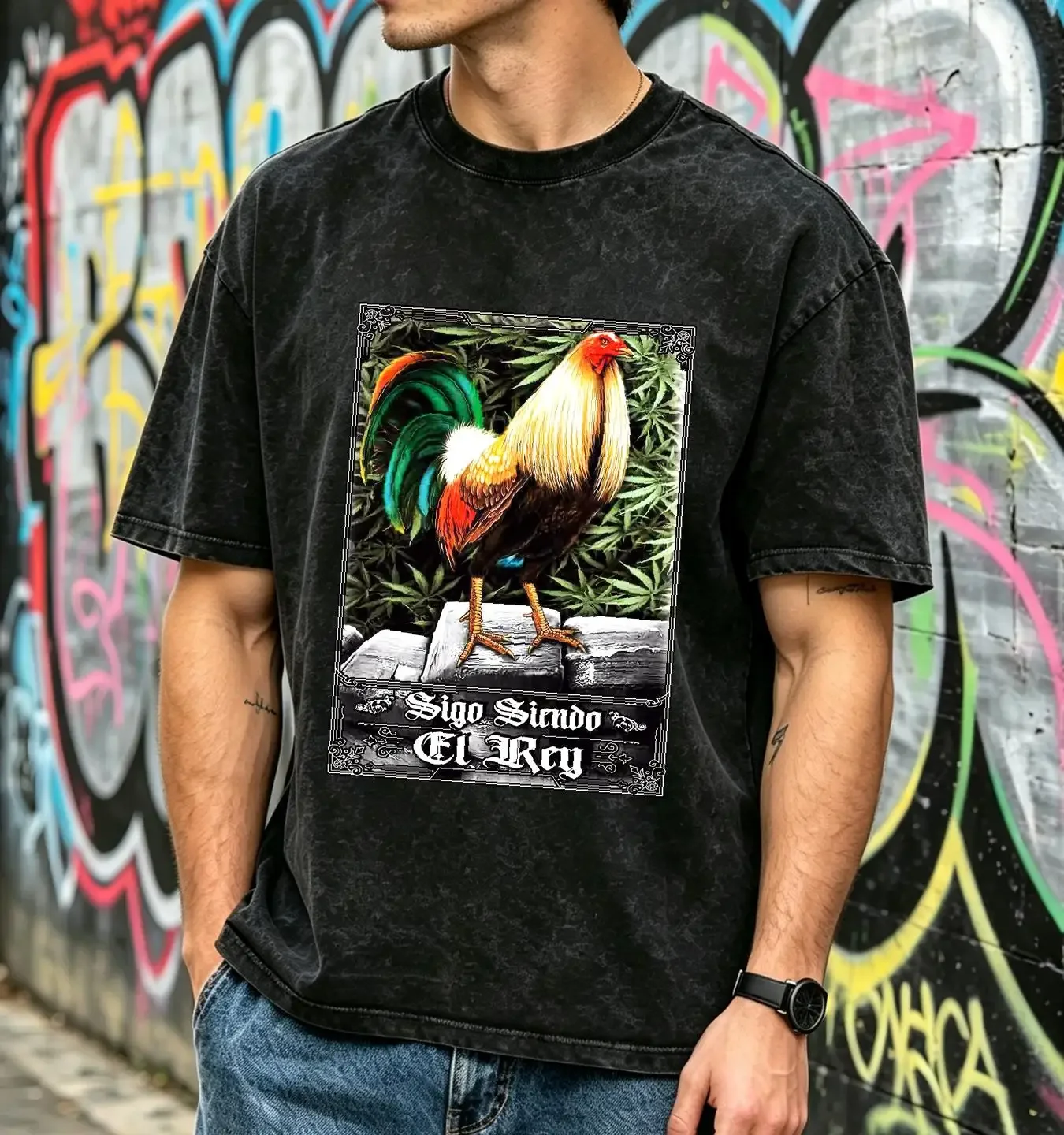 washed T Shirt Sigo Siendo El Rey Mexico Rooster Fighting Gallos Men's New vintage Washed Stylish Slightly designer clothes