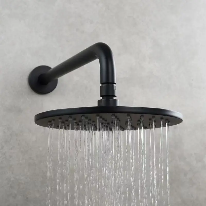 Bathroom Overhead Wall Ceiling Mounted Shower Arm Top Head Ultra Thin Matt Black Rainfall Sprinkler Spar Big Square Round Oval