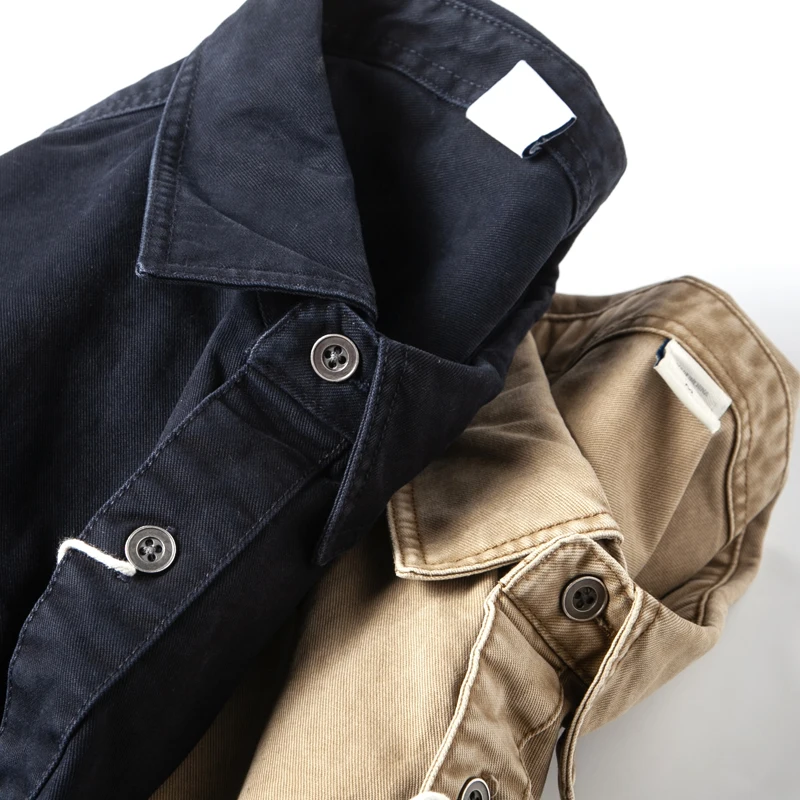 قميص قطني طويل ياباني عتيق مغسول - 100% قطن متعثر مريح للجنسين قميص سترة عمال خريف 2025