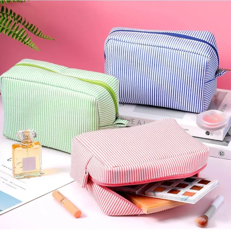 Lightweight Ladies Travel Toiletry Storage Bag Female Small Square Handbags Casual Stripe Women's Cosmetic Bags Makeup Case