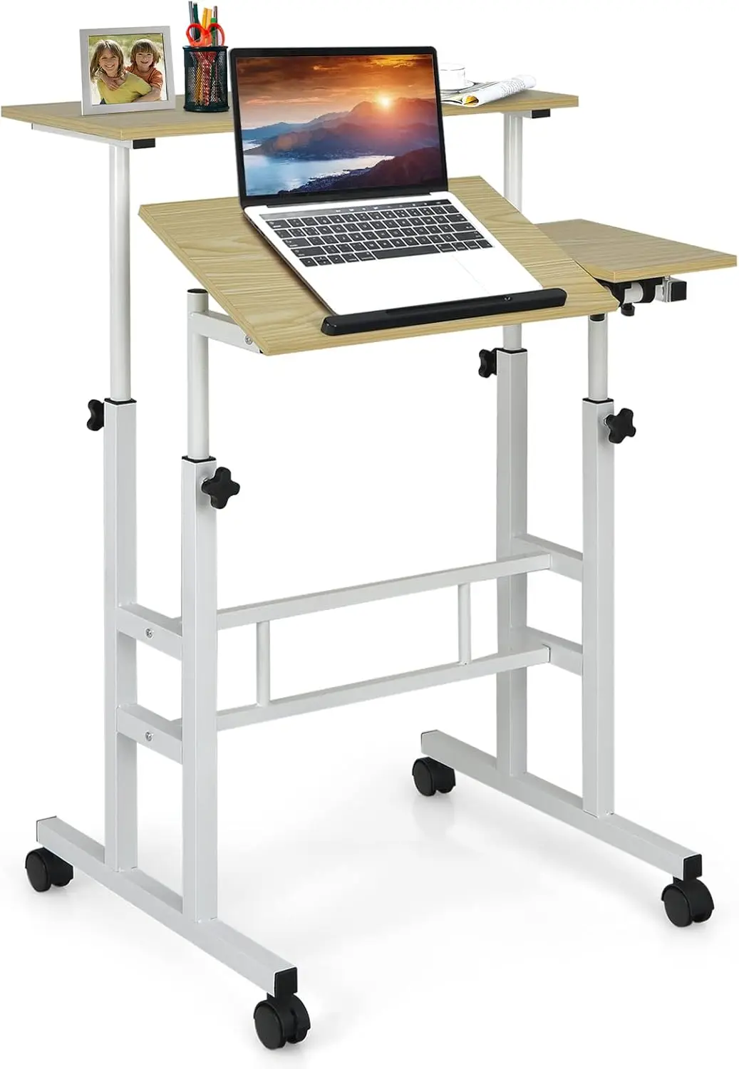 

Mobile Standing Desk, Laptop Cart With Flip-Over Desktop, Overbed Table With Wheels, Computer Desk For Standing Or Sitting,