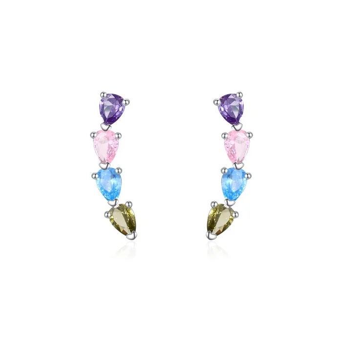 

S925 Серебряные серьги-гвоздики с радужным цирконием, женские легкие роскошные серьги-гвоздики для свадебного подарка