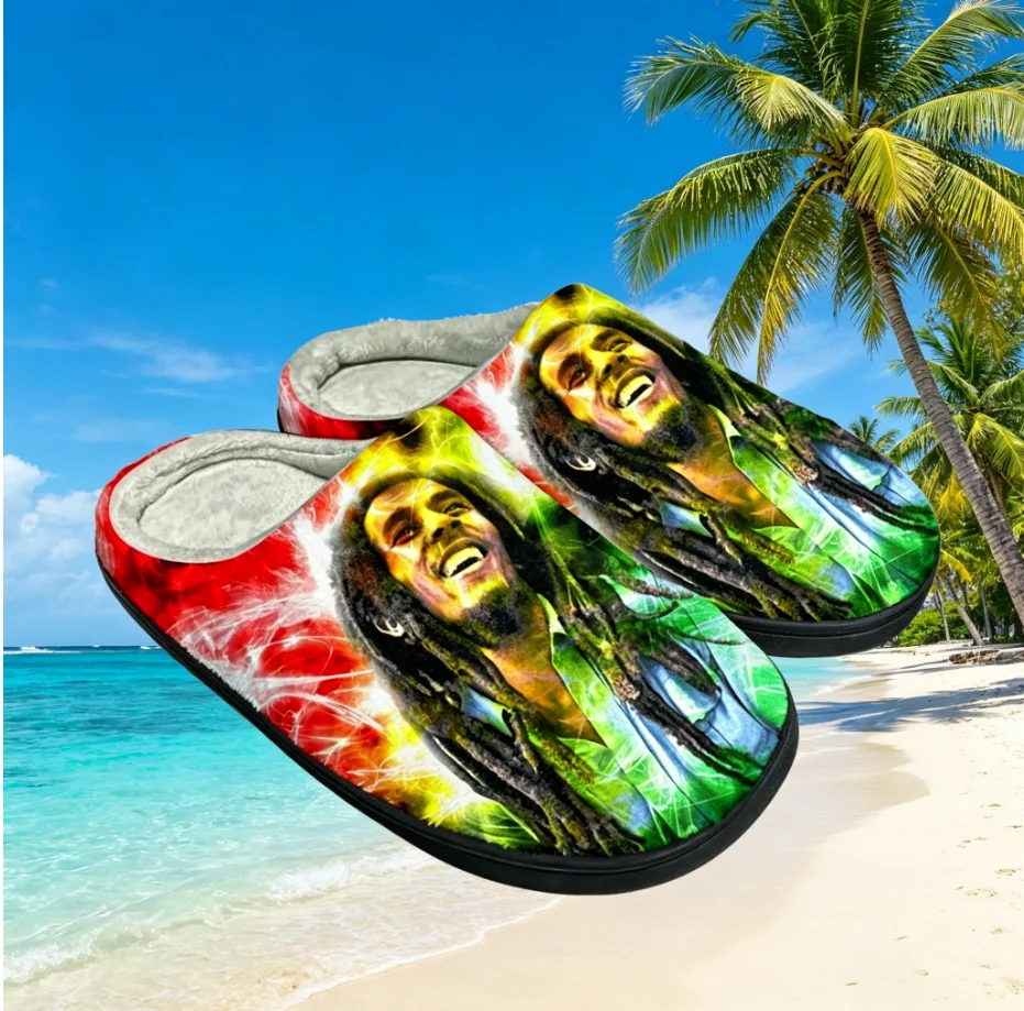 

Bob Marley Trendy Portrait Printed Cotton Slippers Warm Wear Resistant Anti Slip Unisex Daily House Slippers