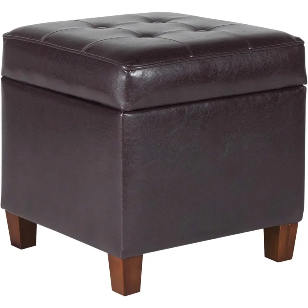 

Leatherette Tufted Square Storage Ottoman with Hinged Lid, Brown Small 17.5"D x 17.5"W x 17.5"H