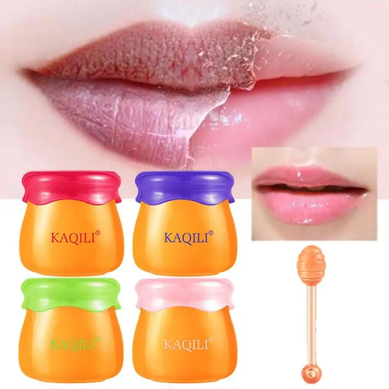 Bijenbalsem Lippenbalsem 4 Stuks Voedende Honing Balsem Lippenbalsem 0.35 Oz Honing Lippenbalsem Pot Honing Hydraterende Lippenfilm Met Lippenborstel