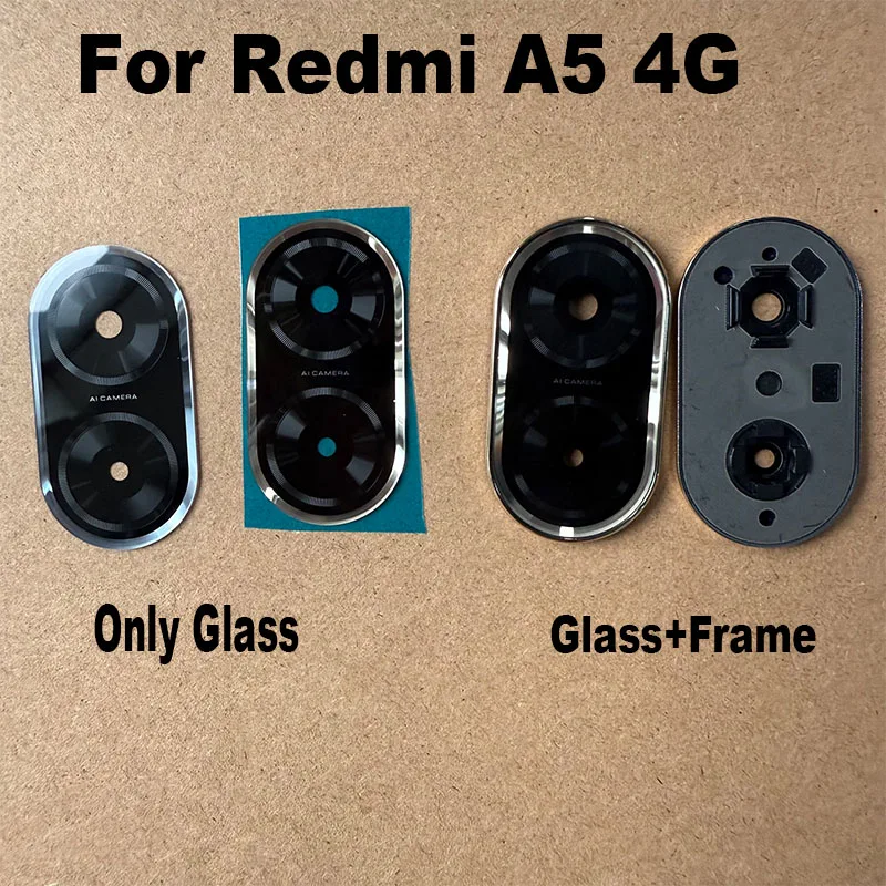 Pour Xiaomi Redmi A5 4G caméra arrière verre lentille arrière couvercle de caméra remplacement avec support de cadre autocollant adhésif 25028PC03G