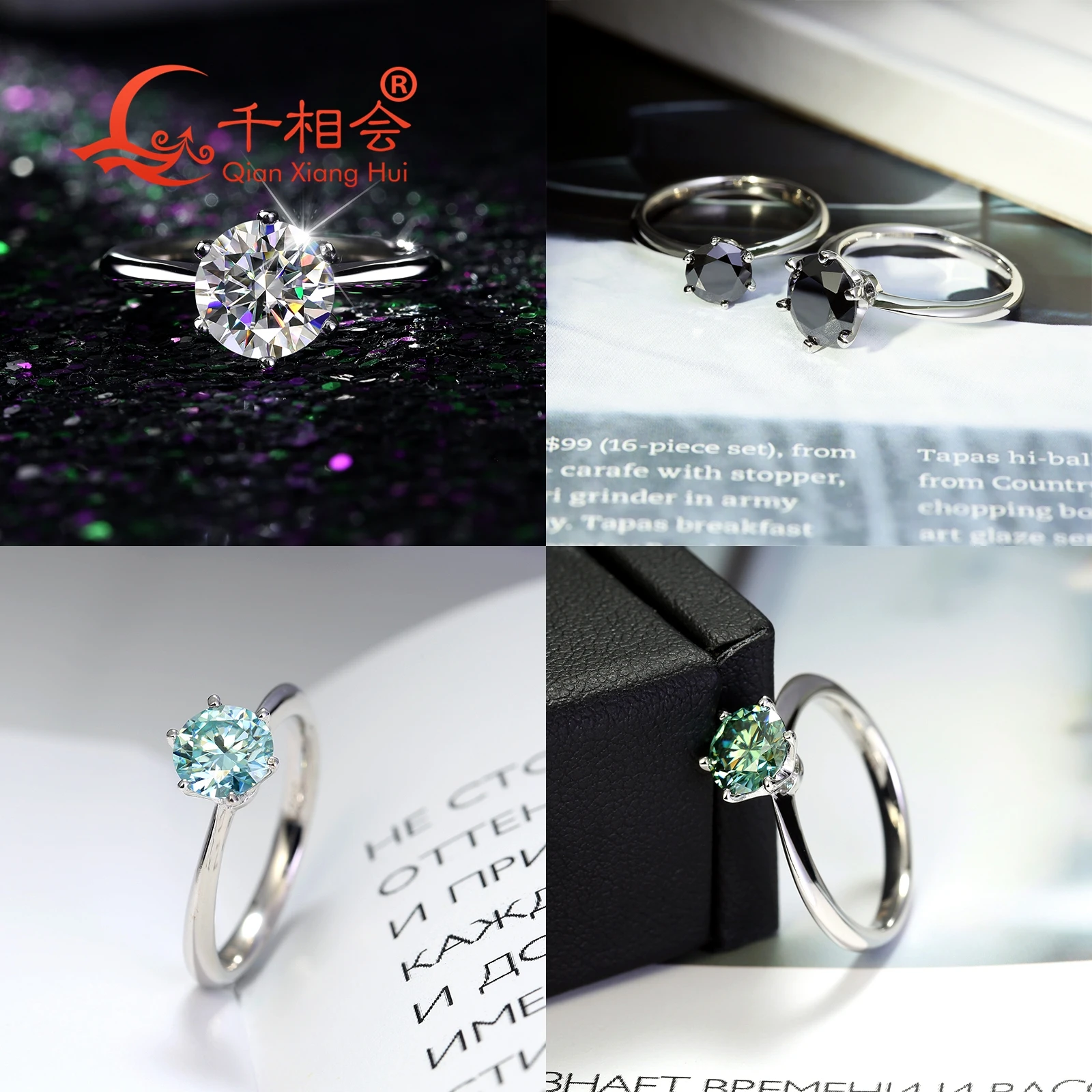 green blue black colors round Ring 0.5ct 1ct 2ct 3ct S925 Silver  Moissanite Diamond women Ring Jewelry gift dating wedding GRA