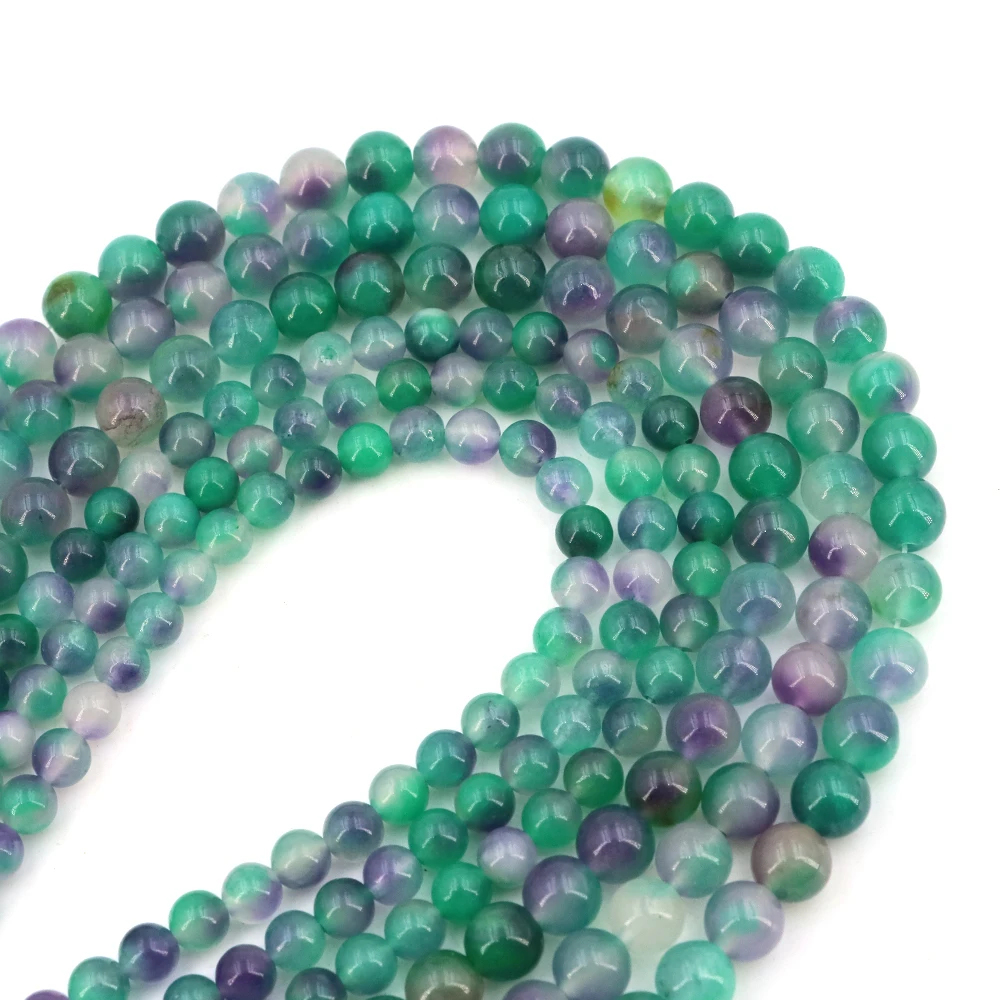 

6/8mm Green Purple Floating Flower Chalcedony Beads Loose Spacer Round Beads for Jewelry Making DIY Bracelet Necklace Accessorie