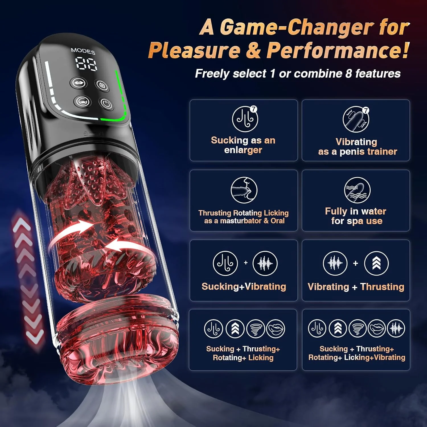 Taza masturbadora masculina automática IPX7 LED, 7 modos de succión, lamer giratorio, lanzamiento, coño de bolsillo, mamada, Juguetes sexuales para hombres