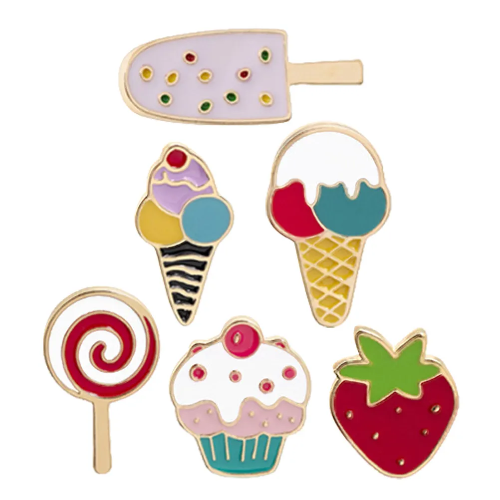 6Pcs Adorable Ice Cream Strawberry Lollipop Breastpins Vibrant Summer Theme Cute Fashion Brooches for Tshirts Dresses Bags