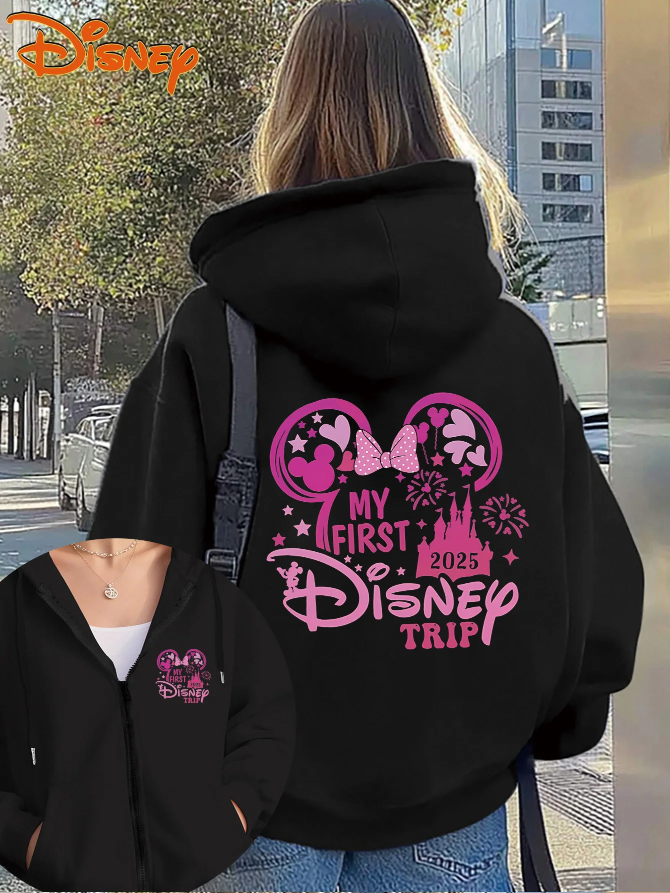 سويت شيرت نسائي بغطاء للرأس بأكمام طويلة وسحاب من Disney Journey مع جيوب مزدوجة - أنيق ومتعدد الاستخدامات وغير رسمي #1