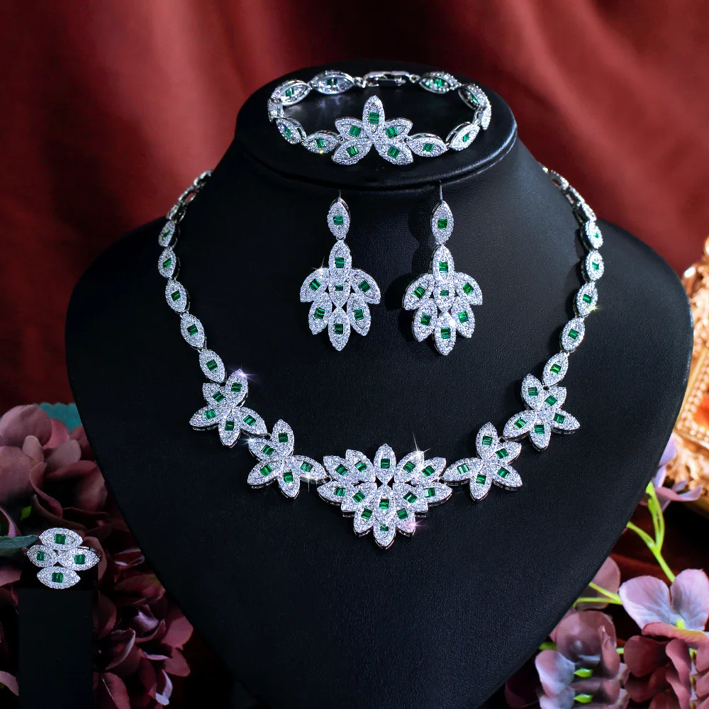 

Ювелирные изделия из циркона, ожерелье, серьги, кольцо, браслет, комплект из четырех предметов, платье, свадебное платье, свадебные аксессуары