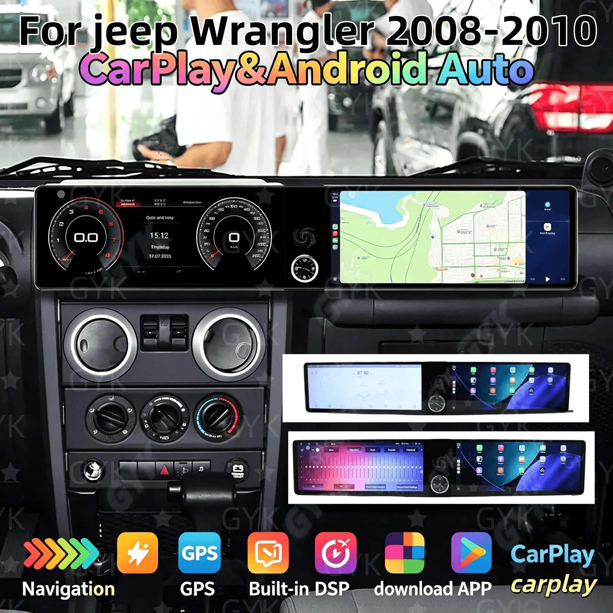 12.3inch+12.3inch Carplay Car Radio For Jeep Wrangler 20082009 2010 Android Dual Touch Screen Multimedia Player GPS Stereo 4G
