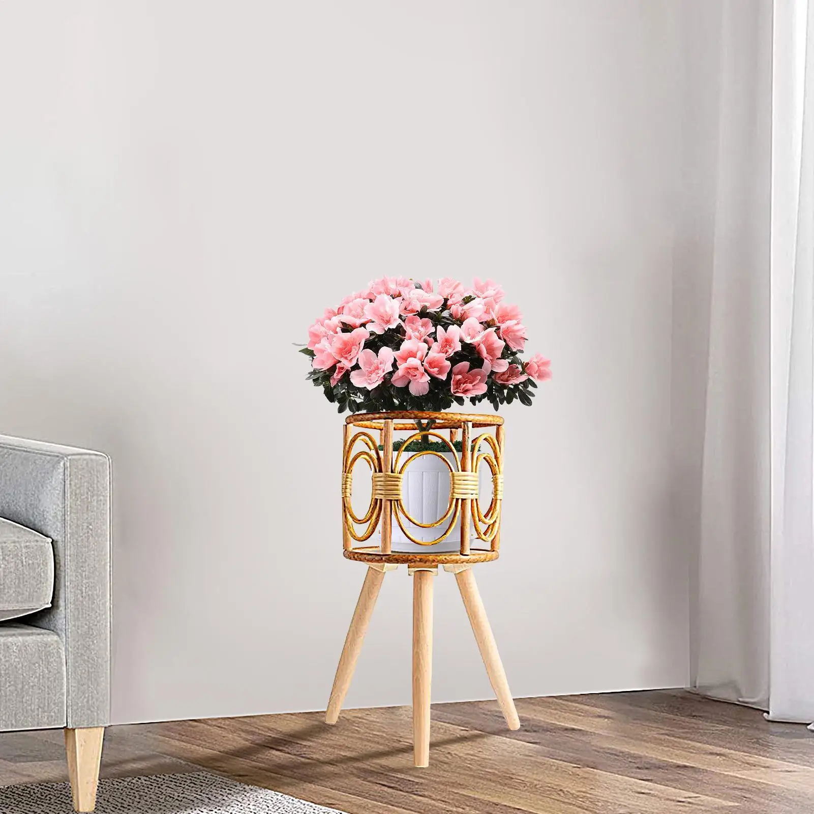 Rattan Plant Stand Indoor Standing Floor Stool Shelf Boho Display Rack Plant Shelf For Succulents Indoor Outdoor Balcony Desk
