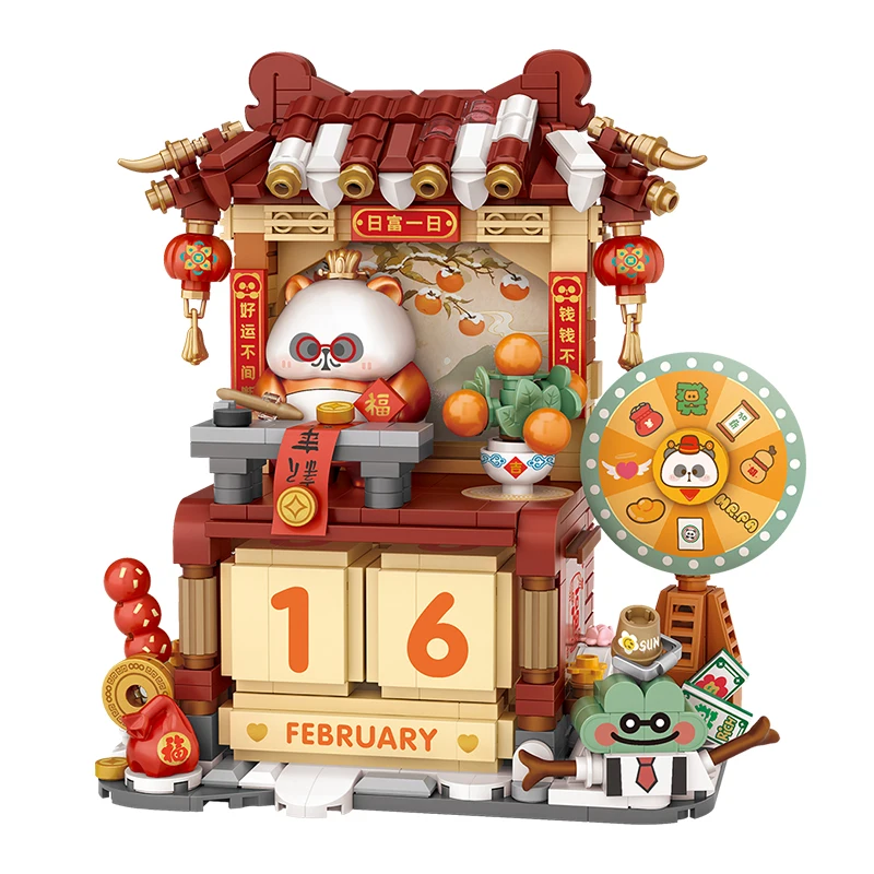 LOZ Straatscène Serie DIY Architectonisch Model Bouwstenen Panda Kalender Huis Assemblage Educatief Speelgoed Kinderen Verjaardagscadeau