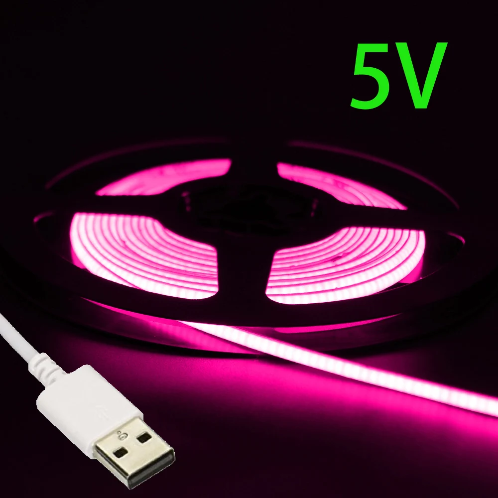 USB 5V COB LED-Streifenlichter 2,7 mm, sehr dünn, mehrfarbig, 480 LEDs, 1 m, 2 m, für Computer, Innenbereich, lineare Bandlichter, flexibel, praktisch