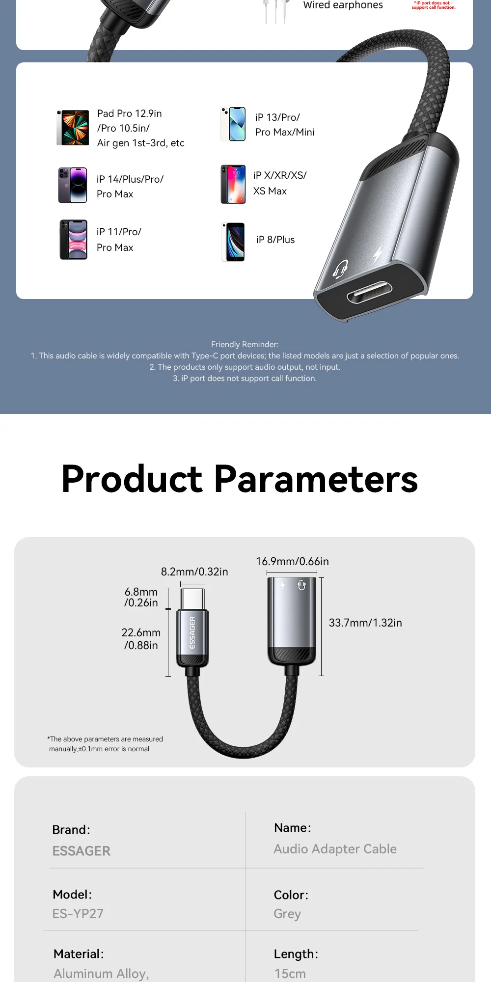 Essager Typ-C-Audio-Adapterkabel, Typ-C-Buchse auf IP-Stecker, Adapter, OTG-Kopfhörerkonverter für iPhone, Xiaomi, iPad, MacBook Pro – Detail 9