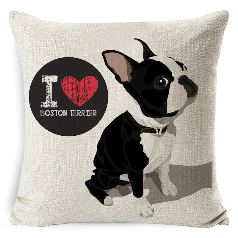 Bull Terrier Beagle Cotton Linen Cushion Cover Boston Terrier Boxer Dog Pillowcase Bulldog Chihuahua Home Decor Pillowcase