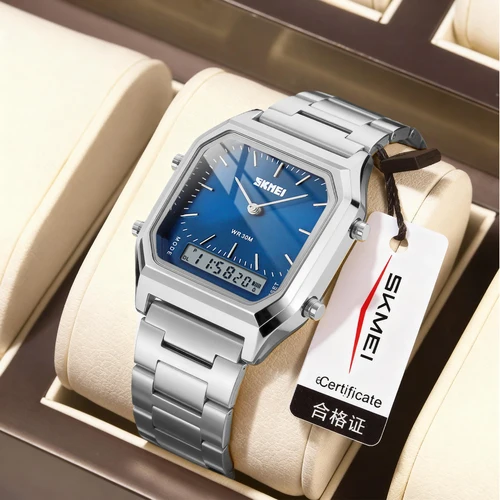 Imagen 2 del producto SKMEI creativo Digital doble horario deportes cronógrafo impermeable reloj de pulsera de cuarzo reloj Casual de moda para hombres reloj masculino