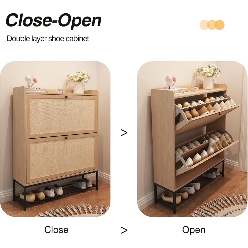 منظم رف الأحذية قائم بذاته مع أدراج قابلة للطي - خزانة أحذية حديثة ذات مدخل ضيق للتخزين المرتب