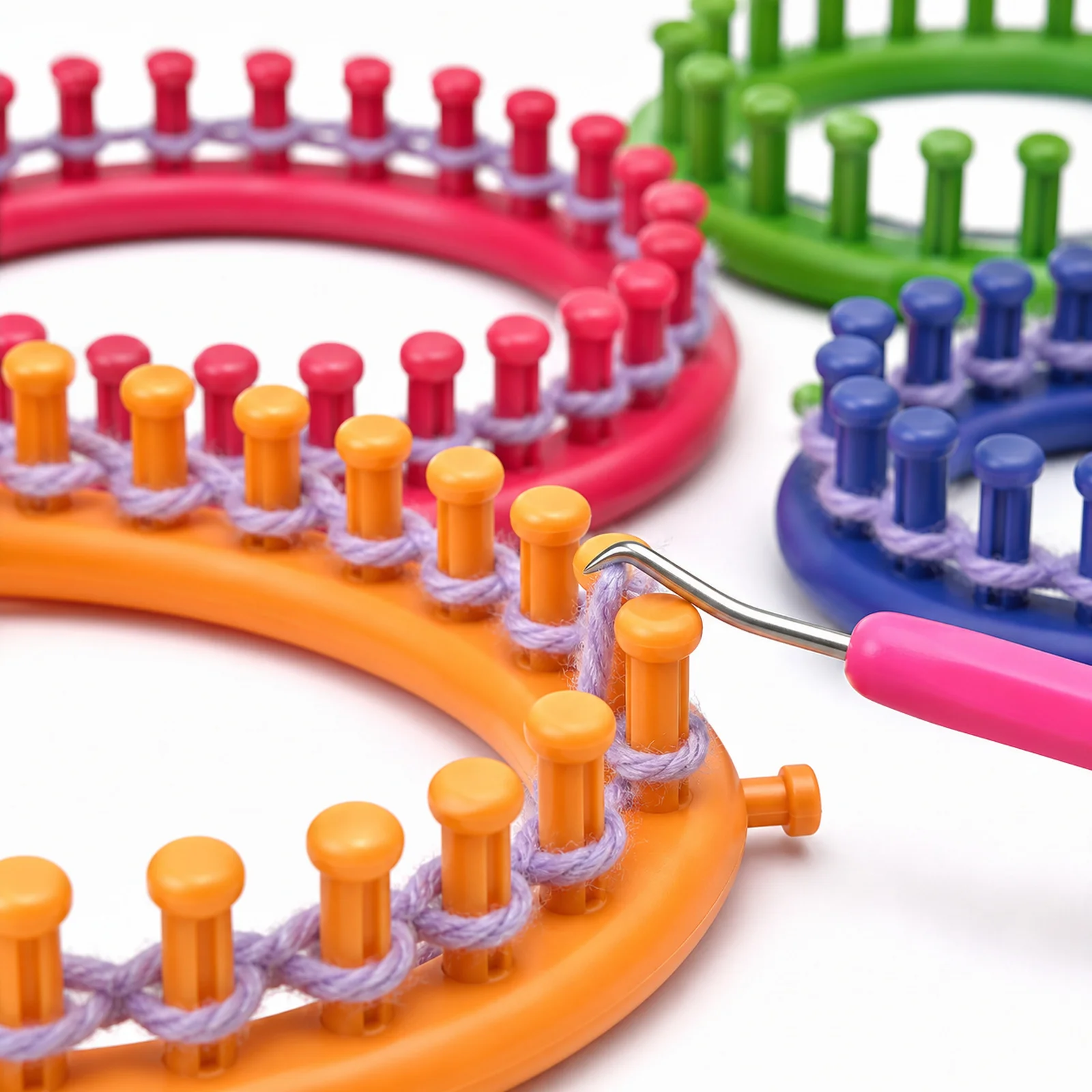 16Pcs Round Knitting Loom Set with Pom Pom Makers, 4 Sizes Circular Knitting Looms Kit with Loom Hooks & Yarn Needles for Hats,