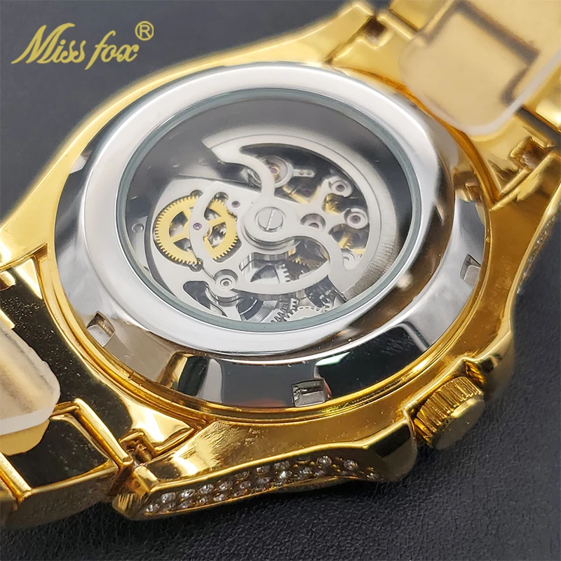 Gold Automatic Watch For Men Luxury Iced Out Diamond Men\'s Mechanical Hand Wind Watches Luminous Waterproof Clock Dropshipping