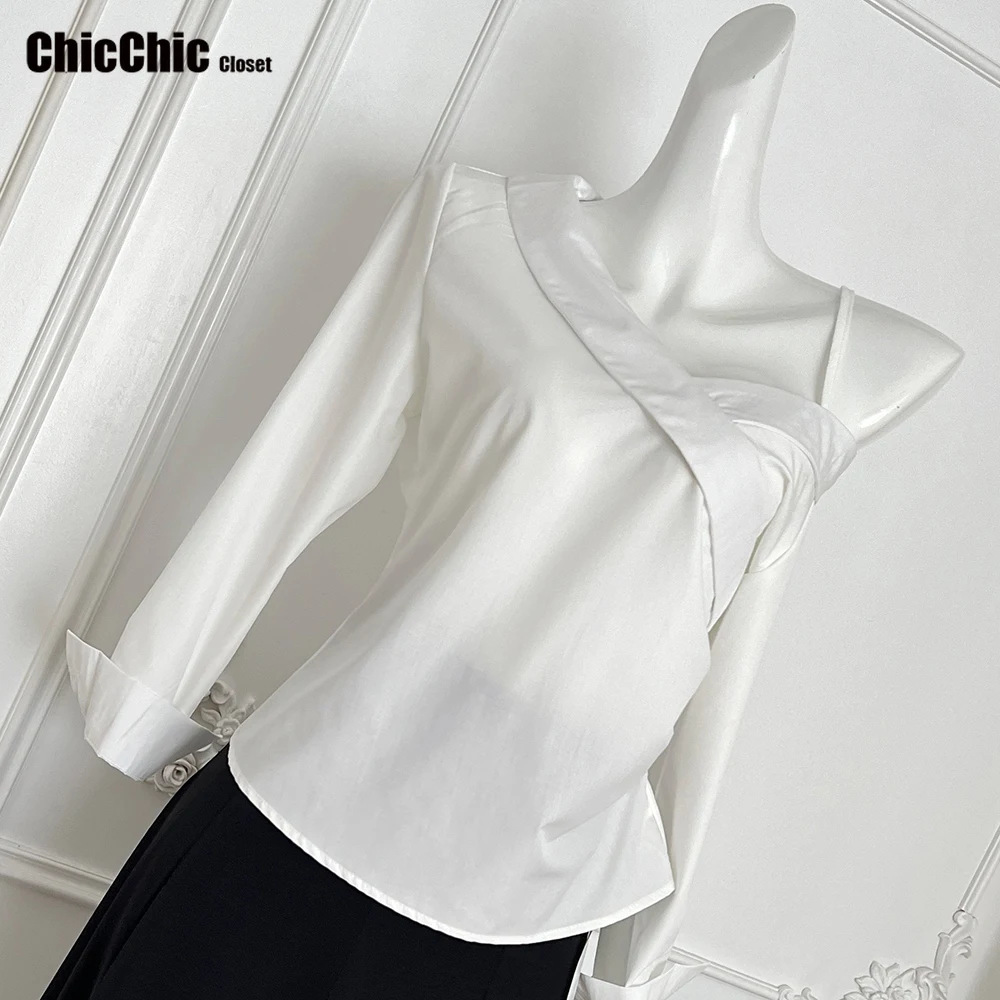 Lusi mesmo estilo 2 peças camisas de roupas femininas blusas camisa branca 2025 nova feminina elegante linha a saia de meio corpo estilo coreano