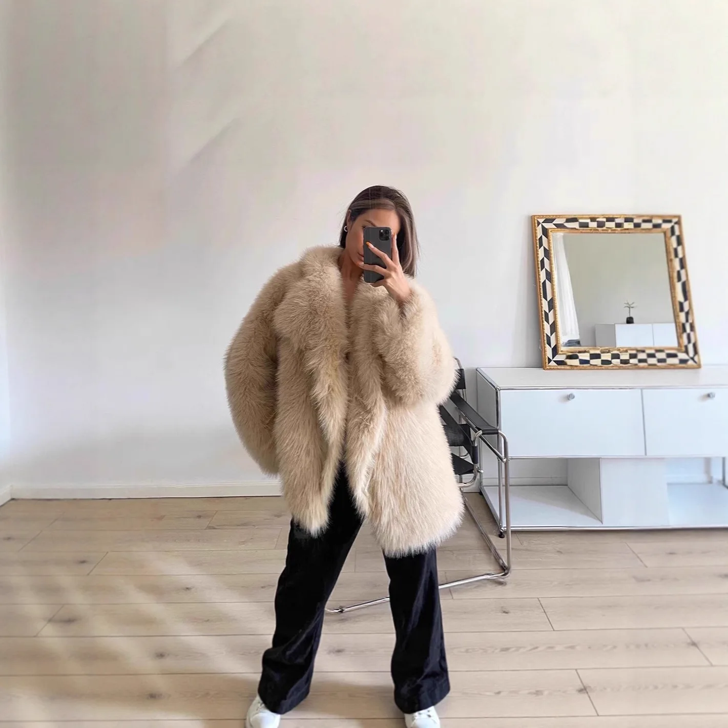 Faux Fur Coats Women Casual Fur Longline Long Sleeves Turn Down Collar Thick Warm Fur Loose Open Stitch Y2k Coat 2025 Winter