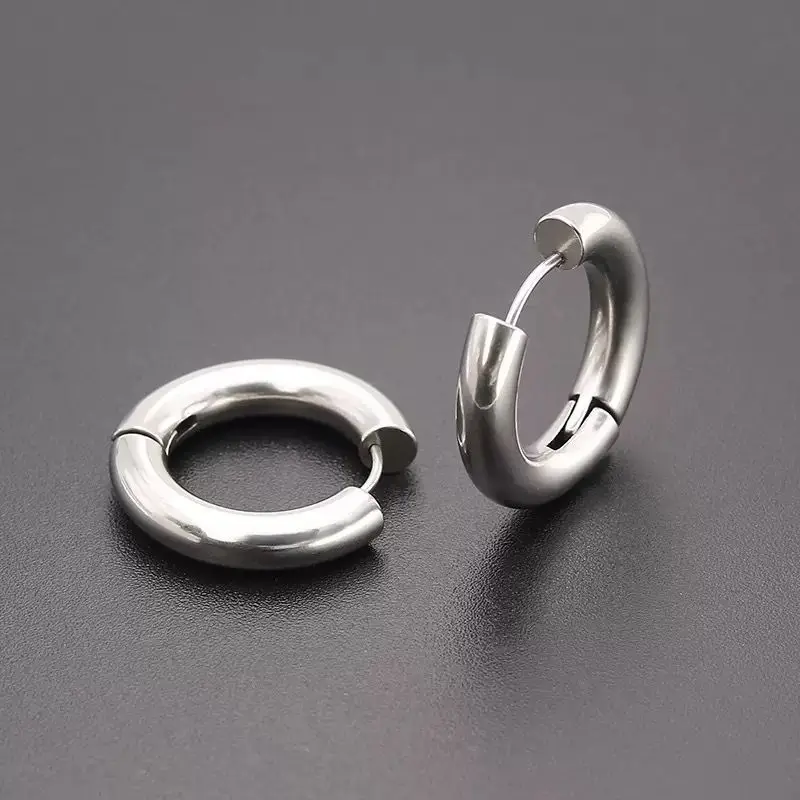 Wholesale Jewelry -- 5 mm Titanium steel Women Men's Smooth Hoop Earrings Jewelry 10mm / 12mm / 14mm / 16mm / 18mm / 20mm - view 5