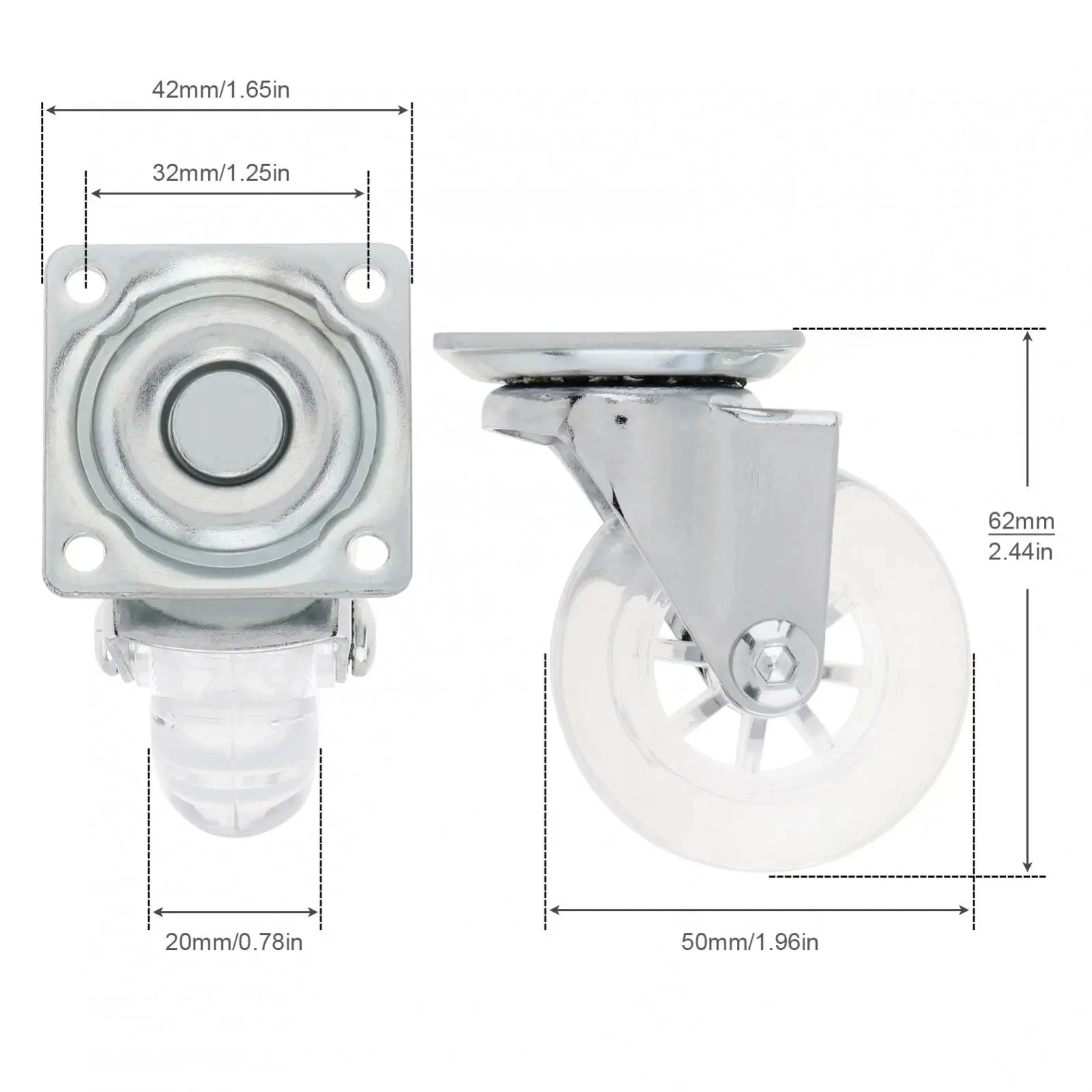 2Inch Swivel Caster Wheels Heavy Duty Industrial Caster With M8x15mm Threaded Stem No Noise PU Wheels For Carts workbench