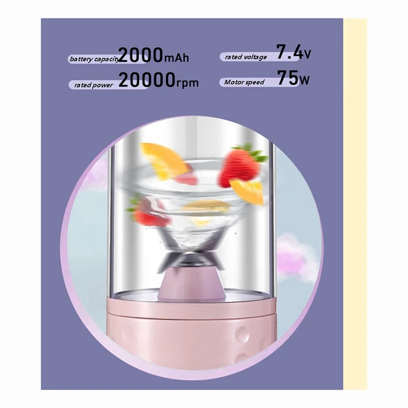 خلاط محمول صغير الحجم للعصائر والمخفوقات، كوب عصارة للسفر، صانع عصائر قابل لإعادة الشحن عبر USB، أزرق