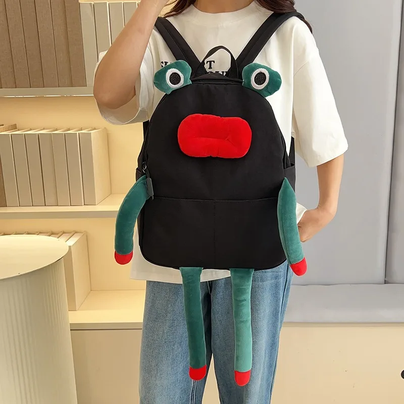 

Animal School Backpack Trendy Funny Cartoon Frog Bag Ugly Yet Cute School Student Plush Toy Bag