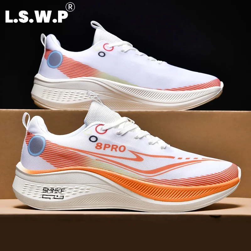 Men's Casual Sports Shoes, Couple's Style 8Pro Racing Running Shoes, Trendy Gradient Color-Blocking Mesh Sneakers, Lightweight Cushioning Thick-Soled Running Shoes, Non-Slip, Wear-Resistant, Breathable, Unisex Fitness Training Sports Shoes