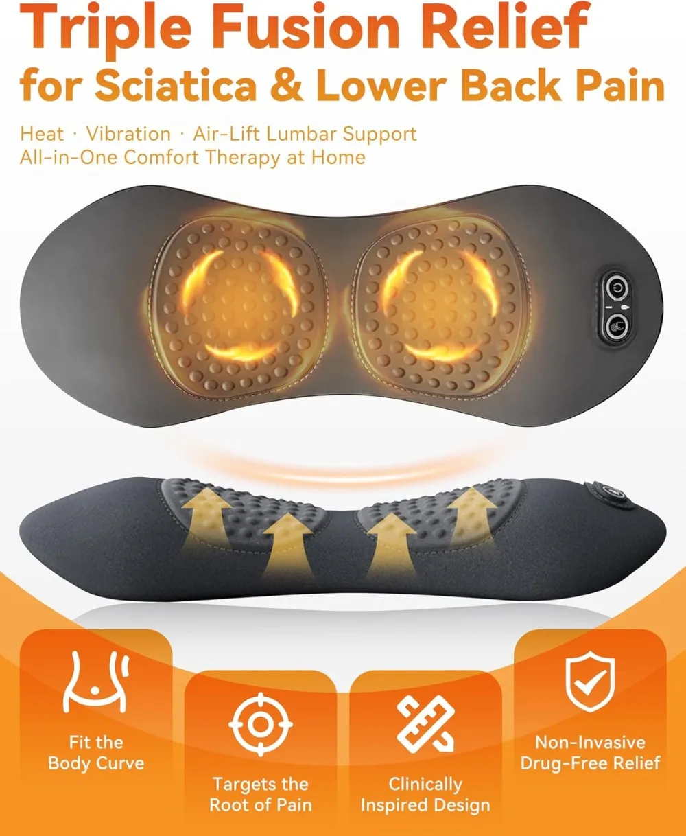 

Массажер для спины Triple Fusion с подогревом, вибрацией и функцией вытяжения, массажер Triple Fusion для глубокого расслабления тканей при ишиасе