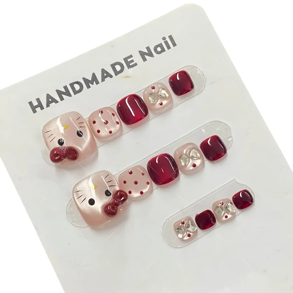 سانريو مرحبا كيتي الأحمر القوس ملصقات الأظافر قطرة الماء نمط ذاتية اللصق كامل مسمار الأظافر الاصطناعية الفتيات لطيف مجموعة طلاء الأظافر