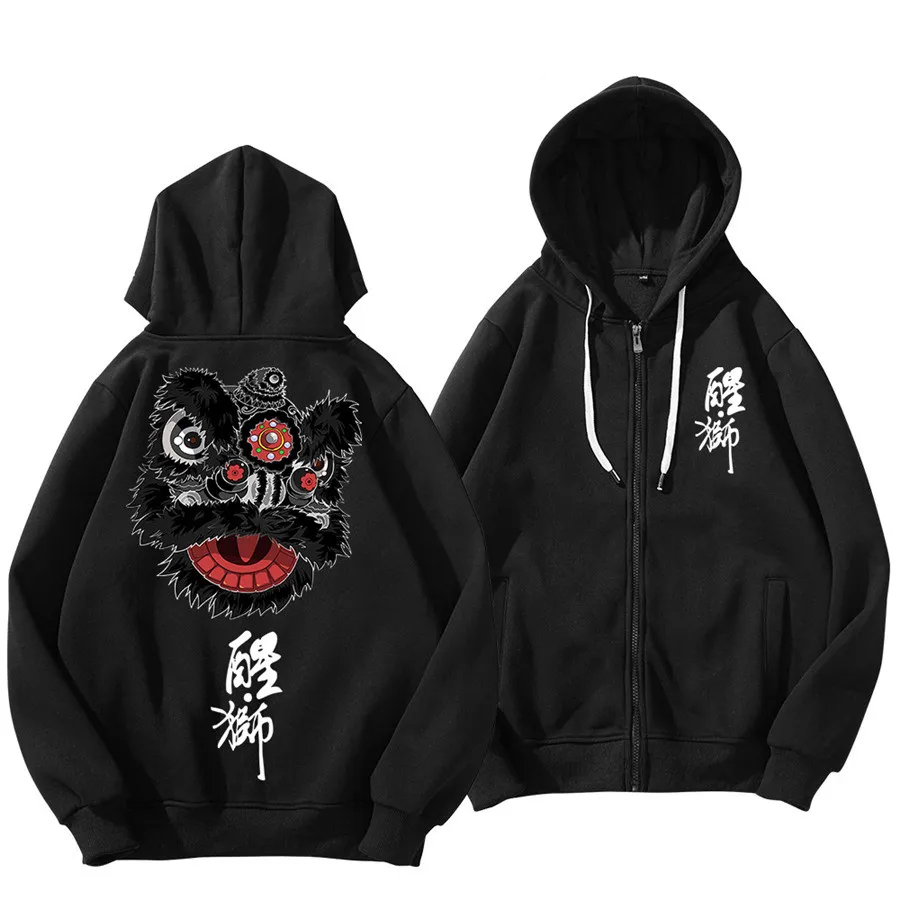 2024 Autumn Japanese Style Chinese Crane Print Clothing New Men\'s Hoodies Male Sweatshirt casual long sleeve Zipper Oversize 6XL