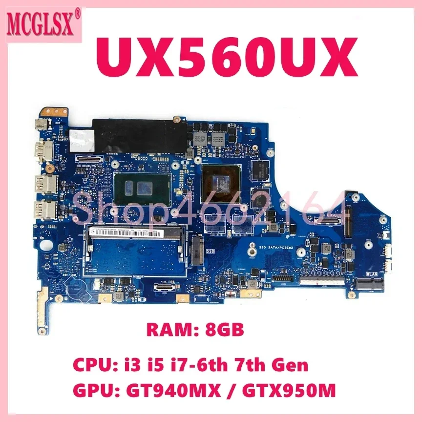 UX560UX i3/i5/i7 CPU 8G-RAM GT940M/GTX950M Mainboard For Asus Q524UQ Q524UQK UX560UQ UX560UQK Q534UX Q534UXK UX560UX Motherboard