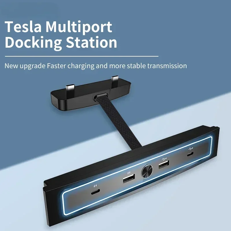 Para tesla modelo 3 y conversor de extensão docking station inteligente usb hub console central adaptador carregador rápido acessórios do carro