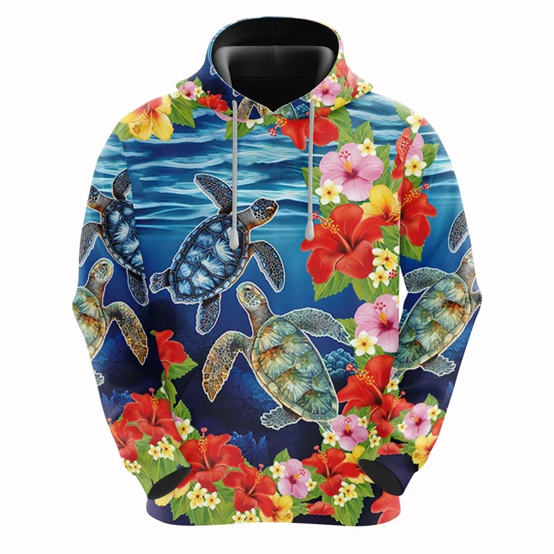 Men's clothing hoodie Fun turtle graphics 3D printed casual starfish pattern comfortable sweatshirt Marine animal pullover top